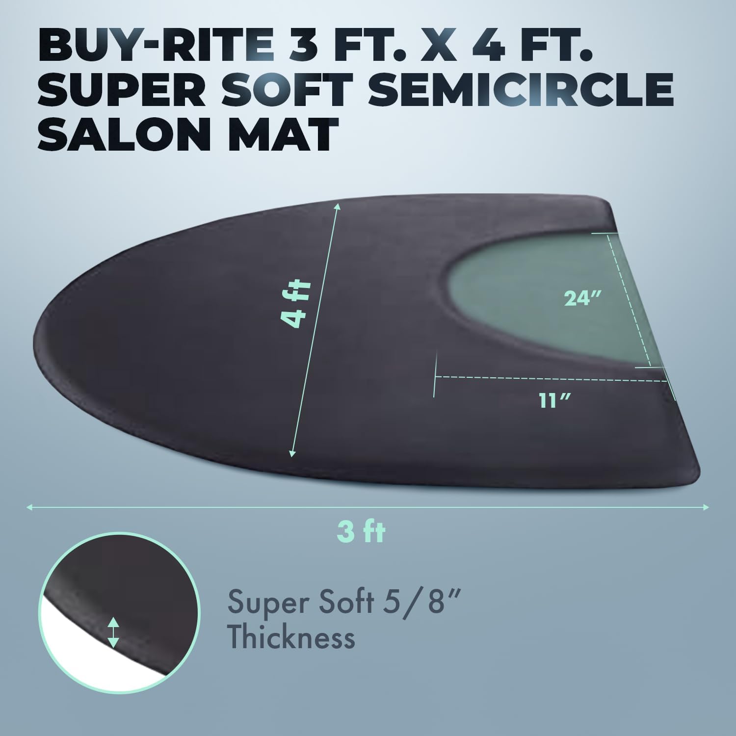 Buy-Rite 3’ x 4’ Super Soft Anti-Fatigue Salon Mat - 5/8” Thick Puncture-Proof Floor Mat with Semi-Circle Chair Indentation, Reduces Strain, Oil & Color Resistant, SHP-SS3040C5/8