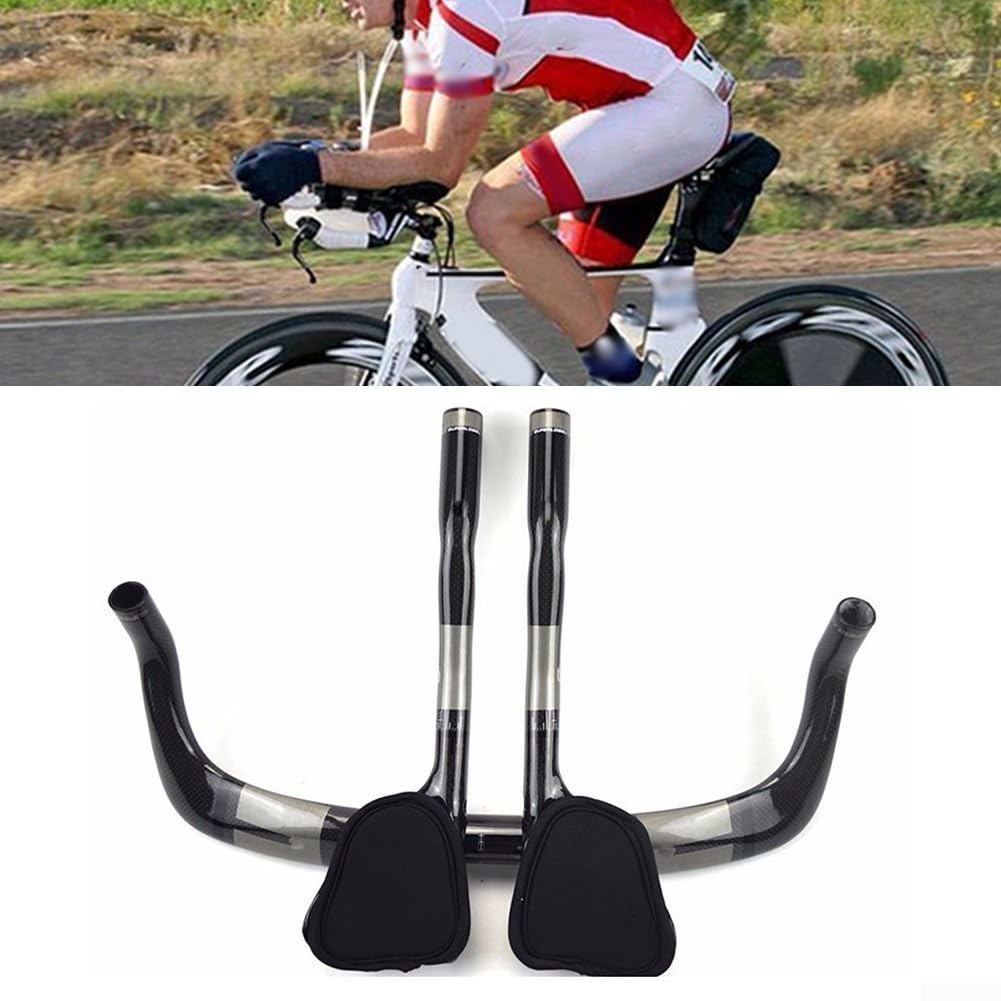 Guidon de vélo T800 en fibre de carbone, pince 31,8 mm, longueur 340 mm, barre d'extension avec rembourrage en éponge (brillant)
