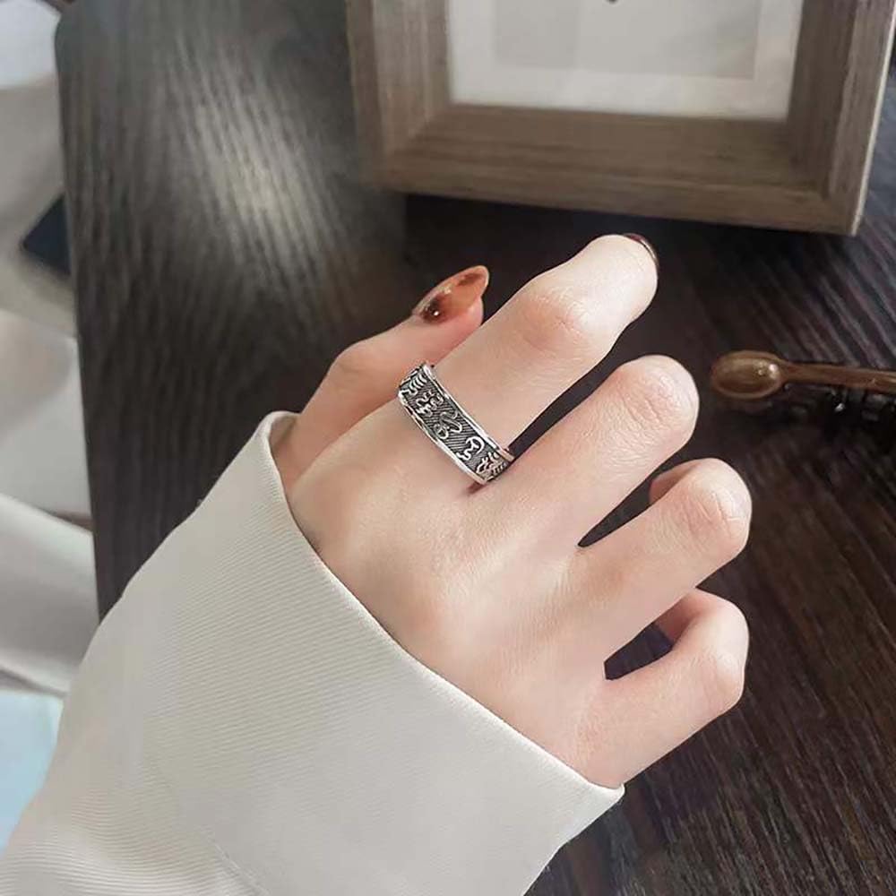 925 Argento Sterling Fengshui Anello Fortunato Talismano Amuleto Anello Apertura Anello Fascia Gioielli Regalo per Uomini Donne Famiglia Amici
