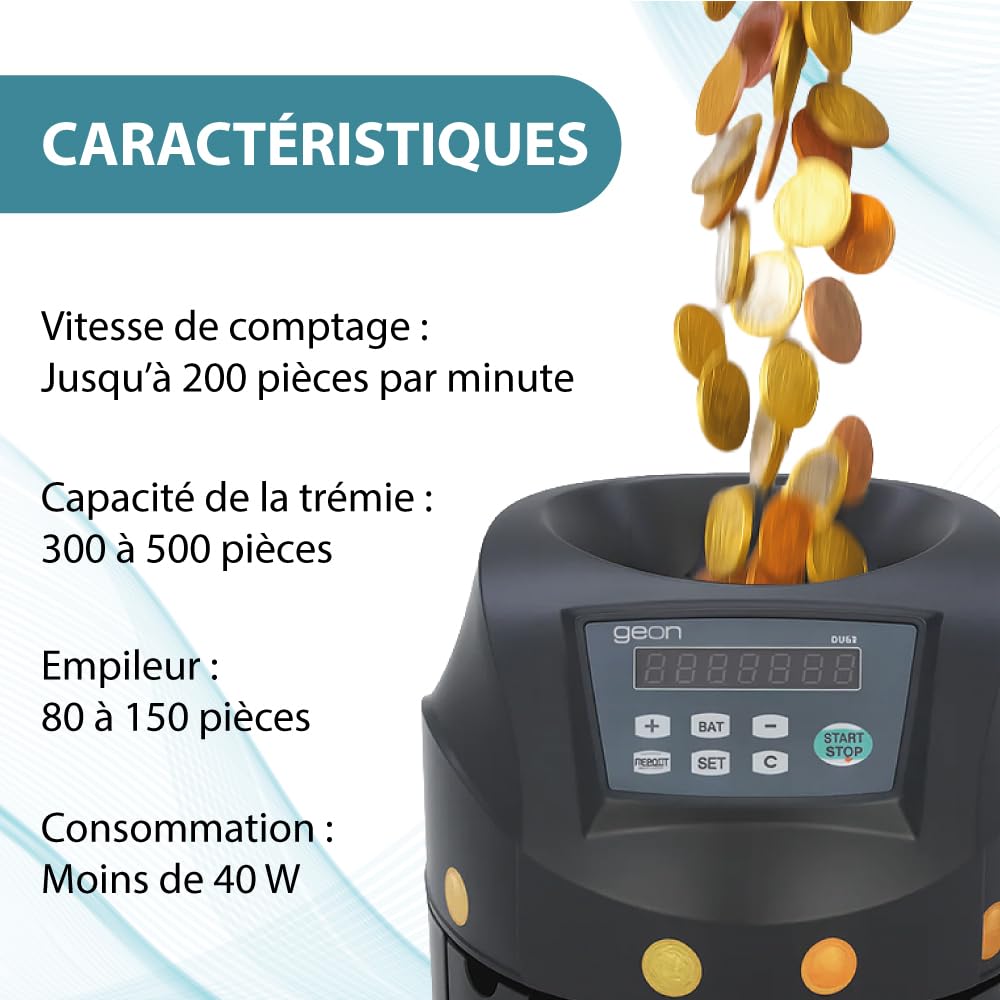Compteuse Monnaie Automatique Trieuse Monnaie 200 Pièces/Minute Capacité 300-500 Compatible EUR USD Écran LED Connexion RS232