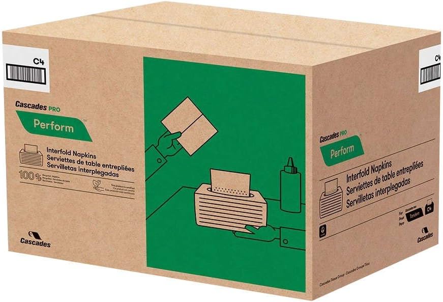 Cascades PRO Perform Dinner Napkins – Interfold 1-Ply Disposable Napkins – Compatible with Tandem C4 Dispensers – 376 Napkins/Pack, 16 Packs/Case – T410 – White