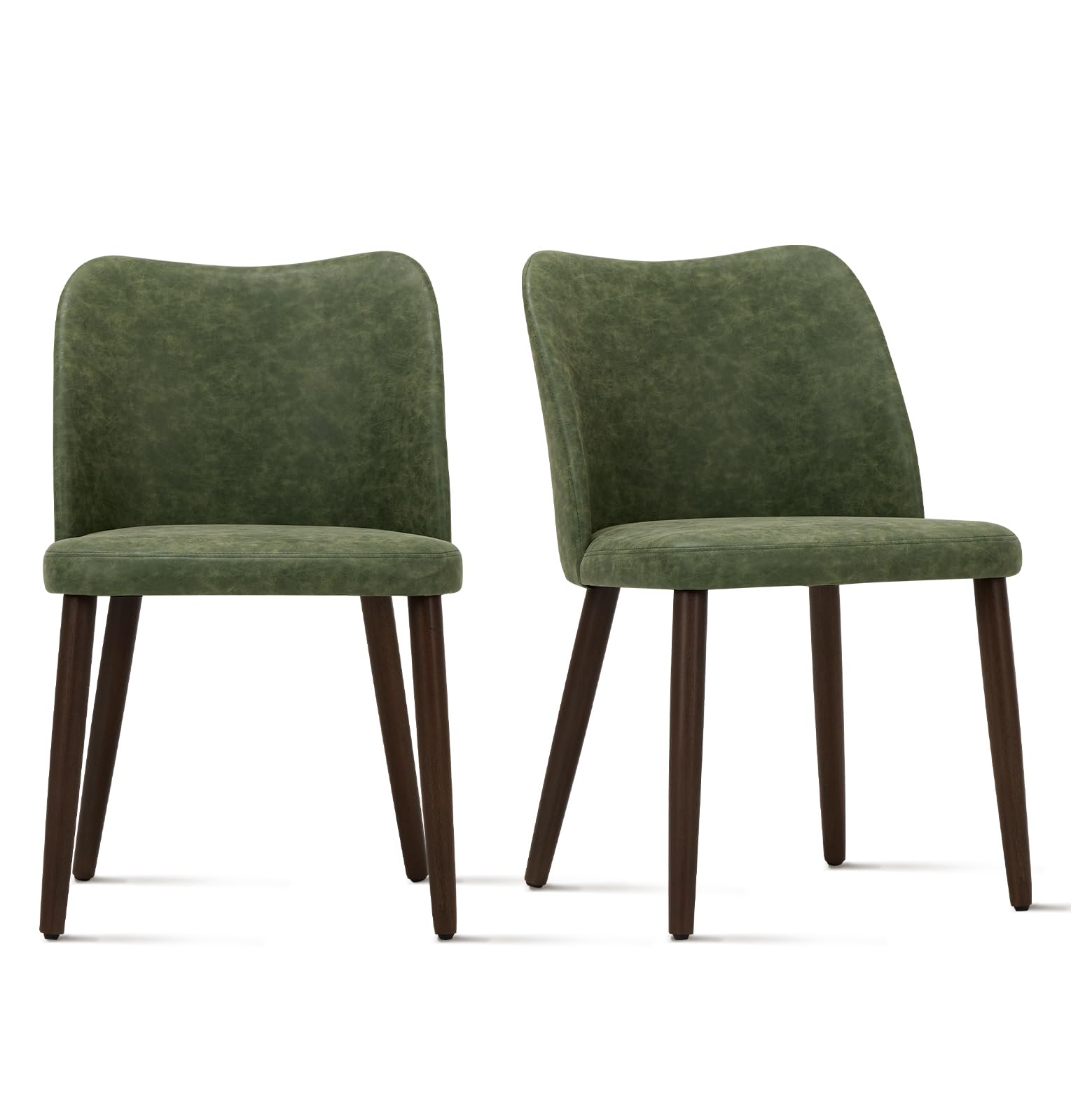 COLAMY Upholstered Dining Chairs Set of 2, Modern PU Leather Dining Room Kitchen Side Chair with Padded Seat and Wood Legs Restaurant/Cafe, Green