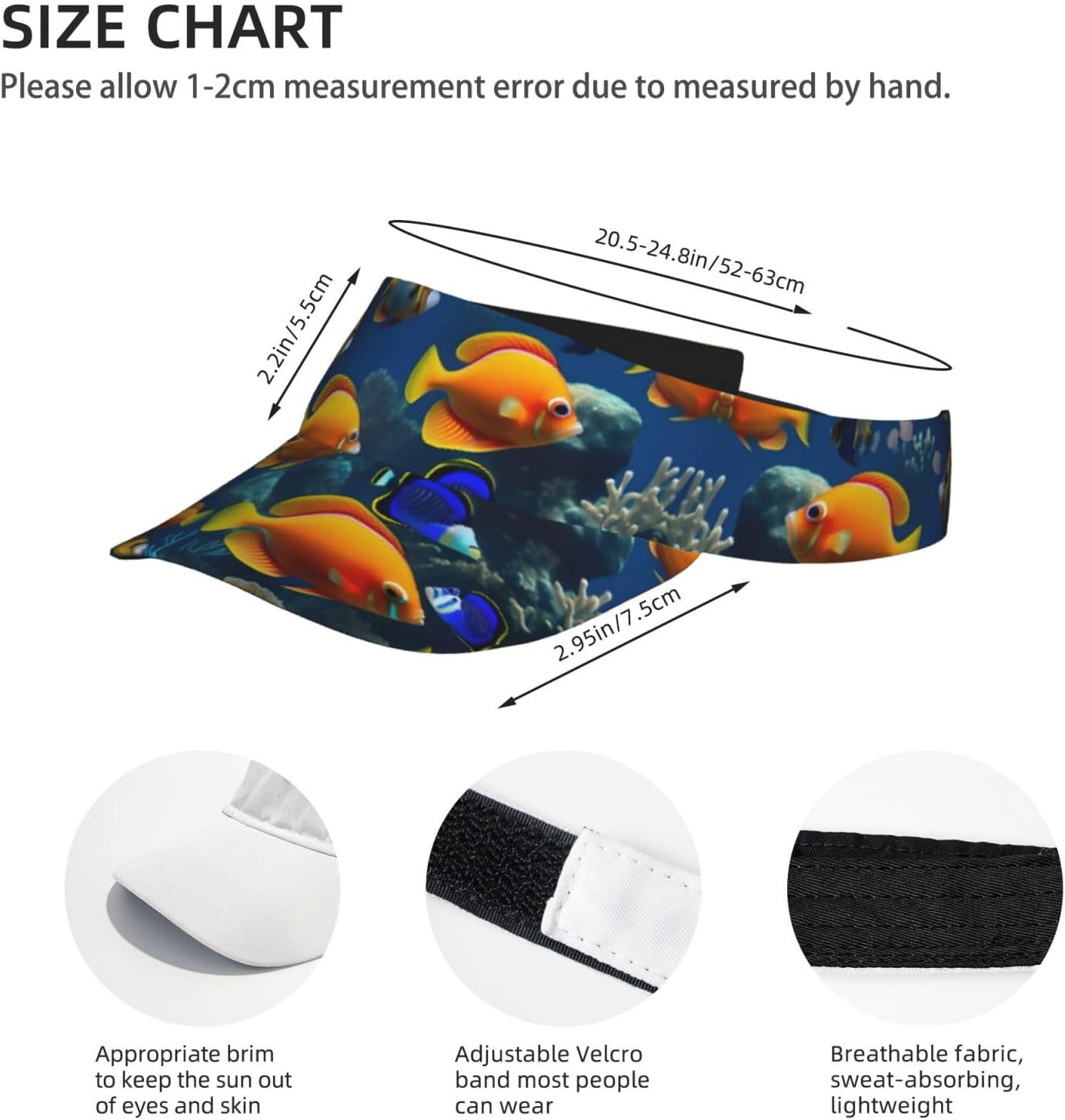 The Underwater World Tropical Fish Print Sports Sun Visor Men Women Lightweight Cooling Stretchy Visor Hat for Running, Tennis, Golf Black
