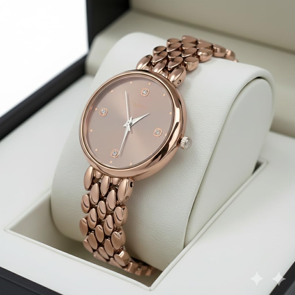 styledose Women’s Diamond Studded Watch | Premium Metal Bracelet Strap | Analog Quartz Movemnet Ladies Wrist Watch | Watch for Women & Girls | Wrist Watches for Women's & Girls&Ladies (Brown) 1