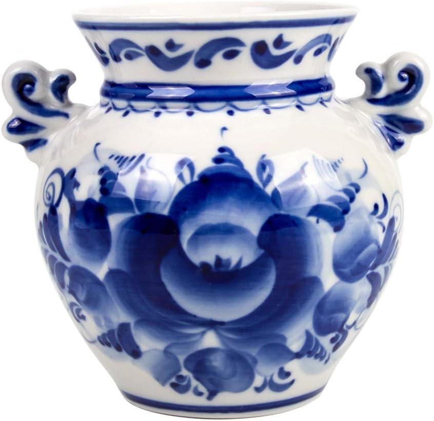 Hand-Painted Blue and White Porcelain Vase Summer - Decorative Vase - Gzhel Wall Vase