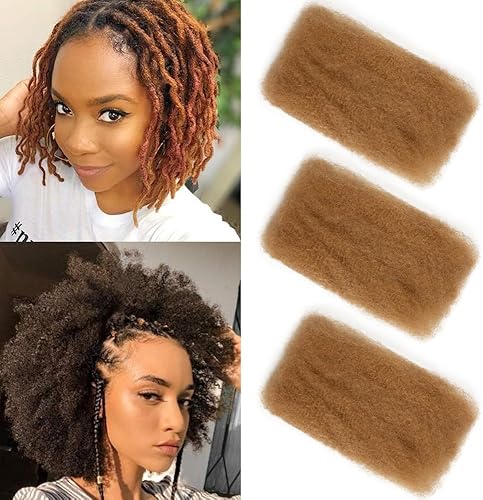 FASHION IDOL Afro Kinkys Bulk Echthaar für Dreadlock Extensions 25CM 3 Packungen
