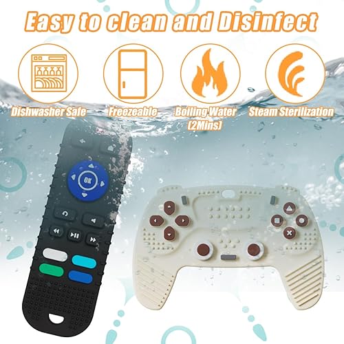 Miniatura 7 de Paquete de 2 juguetes de dentición de silicona para bebés, juguetes de dentición con forma de control remoto, mordedor de silicona suave con