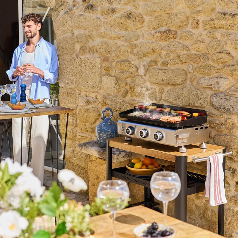BRASERO BY FAVEX - Plancha gaz Silvia IIG Evo 3 feux – 7,95 kW – plaque fonte émaillée 5 mm – cuisson homogène Stable Flame – 67 x 34 cm – 8 à 10 convives – Clear Flow