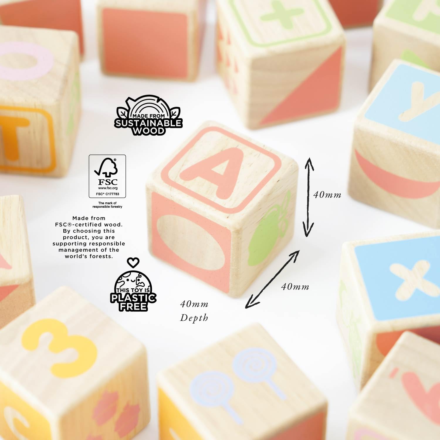Le Toy Van Gioco educativo cubi in legno per bambini a partire da 1 anno, cubi alfabeto, Montessori, cubi impilabili con facce, puzzle 3D 30 pezzi, giocattolo ecologico, Petilou