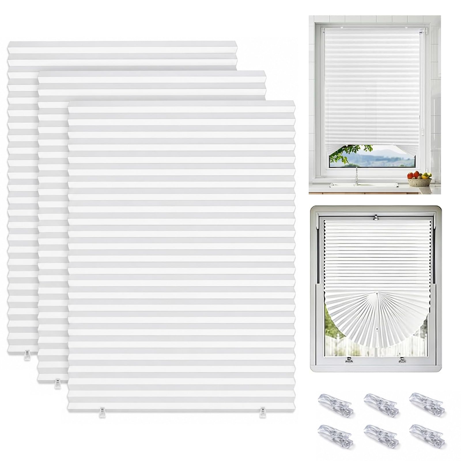 3 Pack Temporary Blinds, 60 x 150 cm White Stick-On No-Drill Blinds