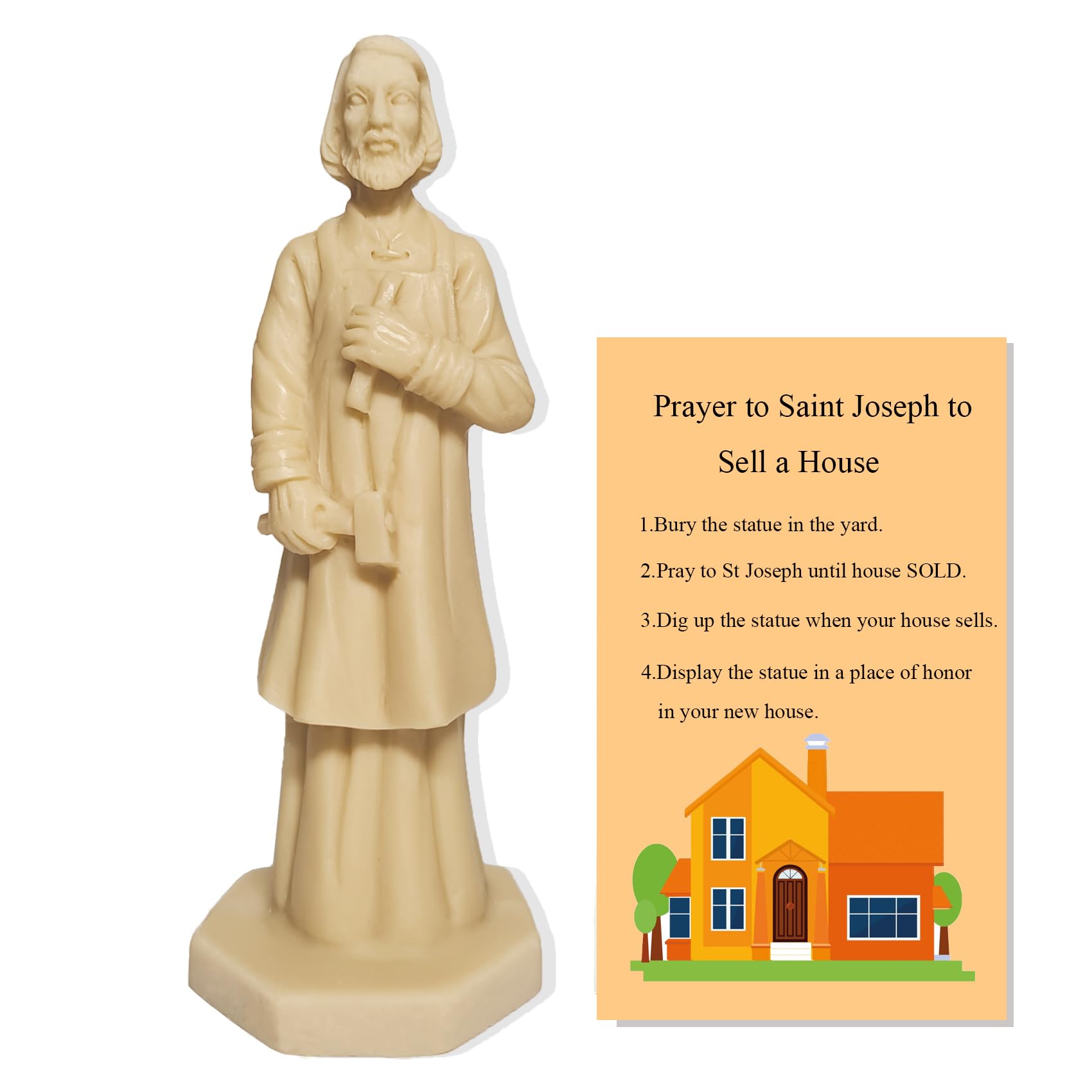 St Joseph Saint Joseph Statue for Selling House Kit Figurine Resin Protecting Home with Instruction Prayer Complete Set Solid 4.7" Beige