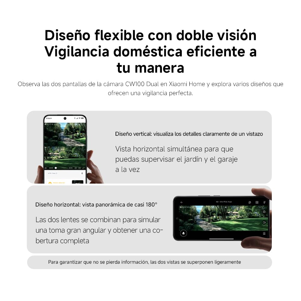 XIAOMI CW100 Cámara Vigilancia Exterior WiFi 2K 3MP Doble Lente | IP66 Impermeable, Visión Nocturna Color, Wi-Fi6, Audio Bidireccional, Alarma Luz Sonido, IA Detección Personas Vehículos