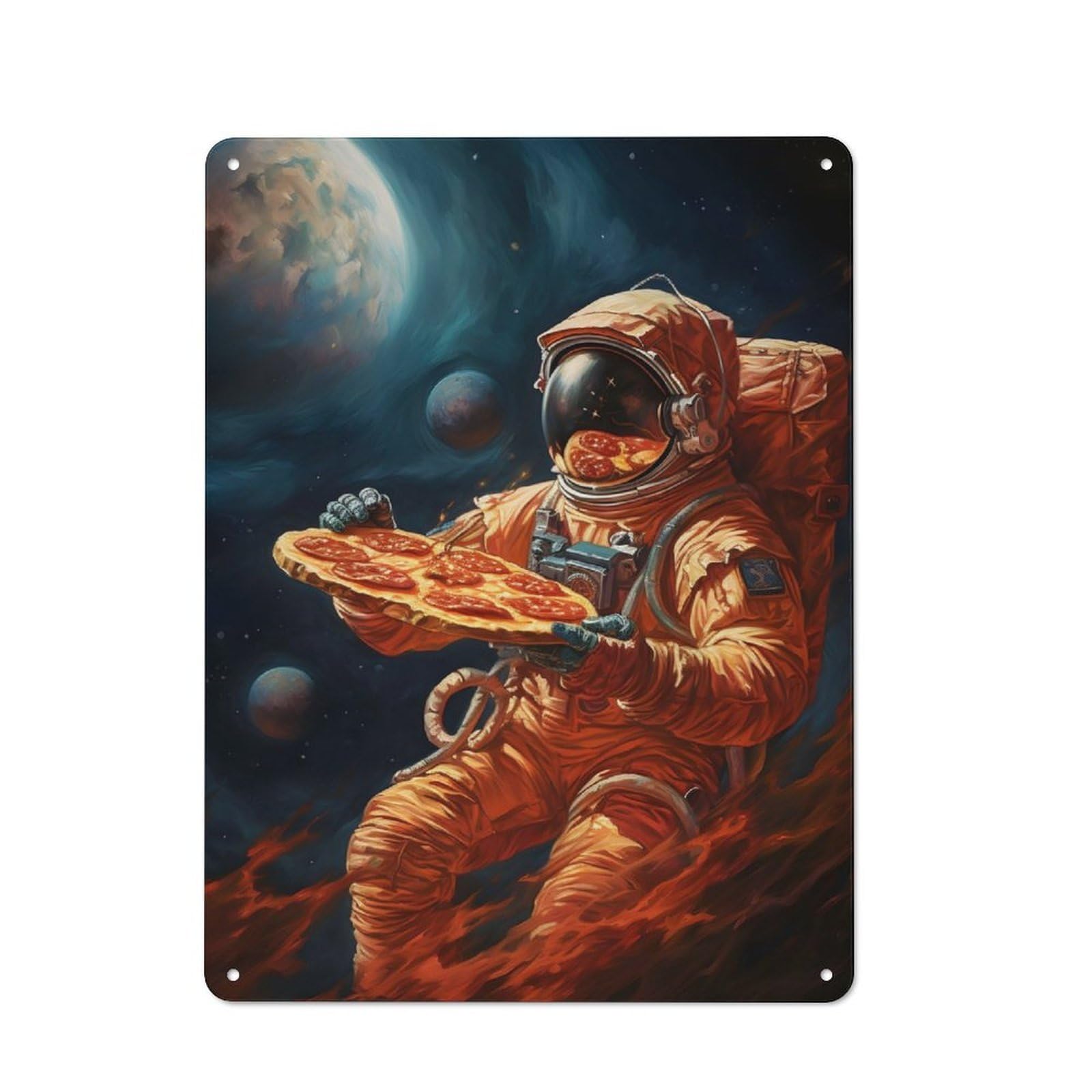 Junmoney Astronaut With Pizza Space For Man Cave Or Games Room, Retro Tin Sign 40X30cm, A Christmas Gift For People Styling Man Cave And Games Room
