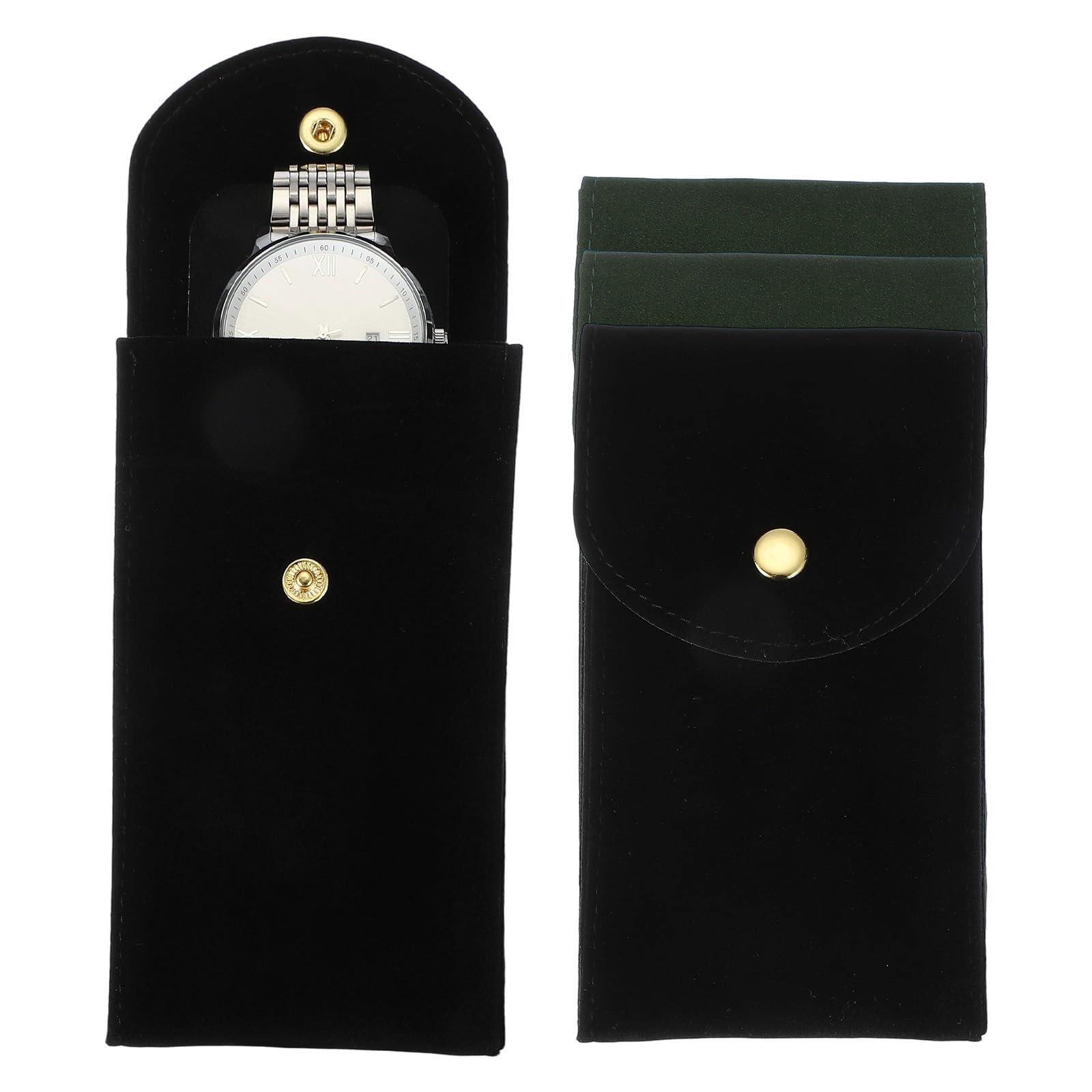 Pochette en velours pour montre homme et femme avec étui souple noir vert