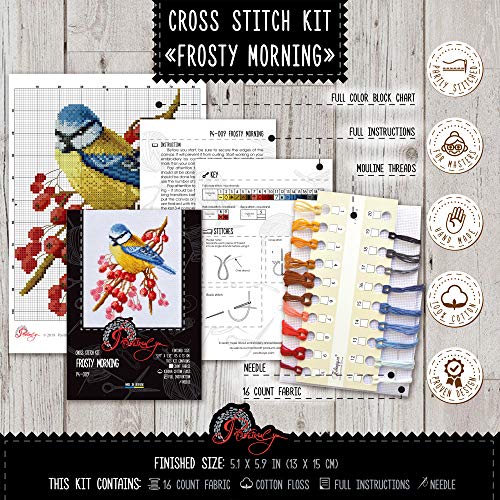 Povitrulya Tit Bird Counted Cross Stitch Embroidery Kit for Adults 'Frosty Morning', White - Image 3