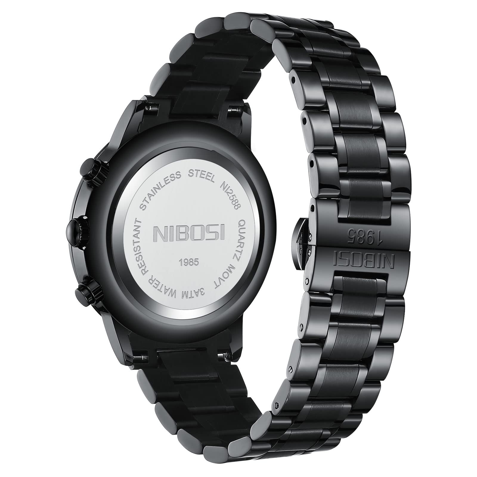 NIBOSI Orologio analogico da uomo, cronografo, minimalista, nero, con data | Cinturino impermeabile in acciaio inox, orologio al quarzo, stile militare, casual