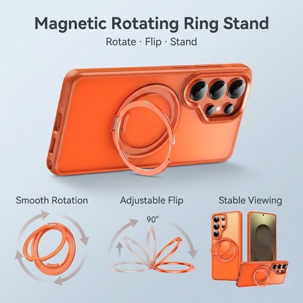 Magnetic Ring Stand Case for Samsung Galaxy S26 / S26+ / S26 Ultra, Compatible with MagSafe, 360° Rotatable Foldable Kickstand, Shockproof Protective Cover with Non-Slip Grip(Black,S26 Ultra)
