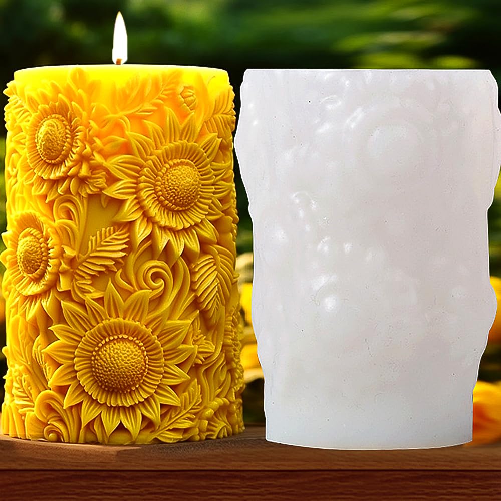 1Pcs Sunflower Flower Silicone Molds Flower Mold Blooming Flower Candle Mold Blossoming Flower Soap Mold Flower Column Candle Mold 3D Round Flower
