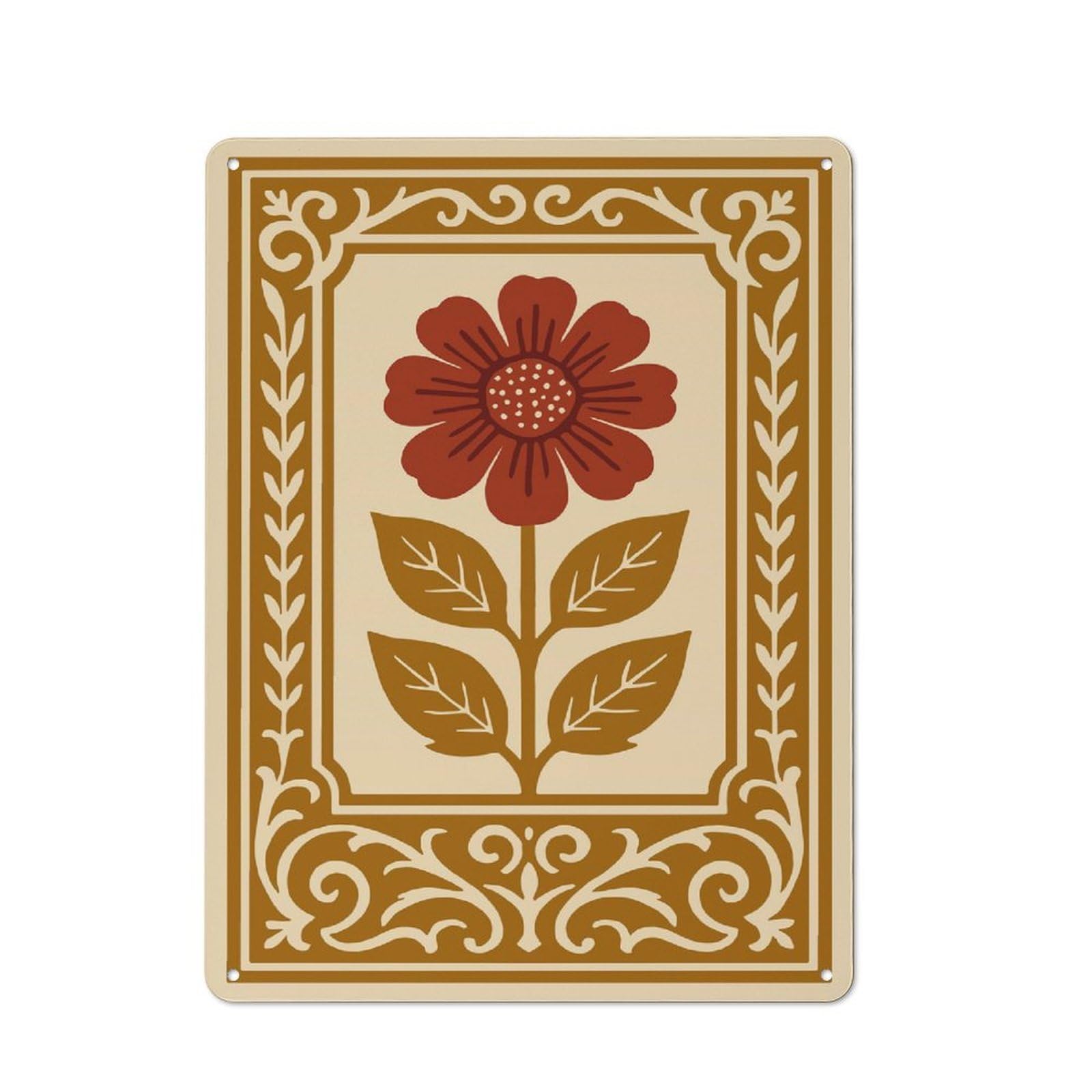 Junmoney Style Retro- Tin Sign 40X30cm Featuring Retro Floral Illustration For Hallway Wall, For Garage, Workshop And Man Cave Decoration