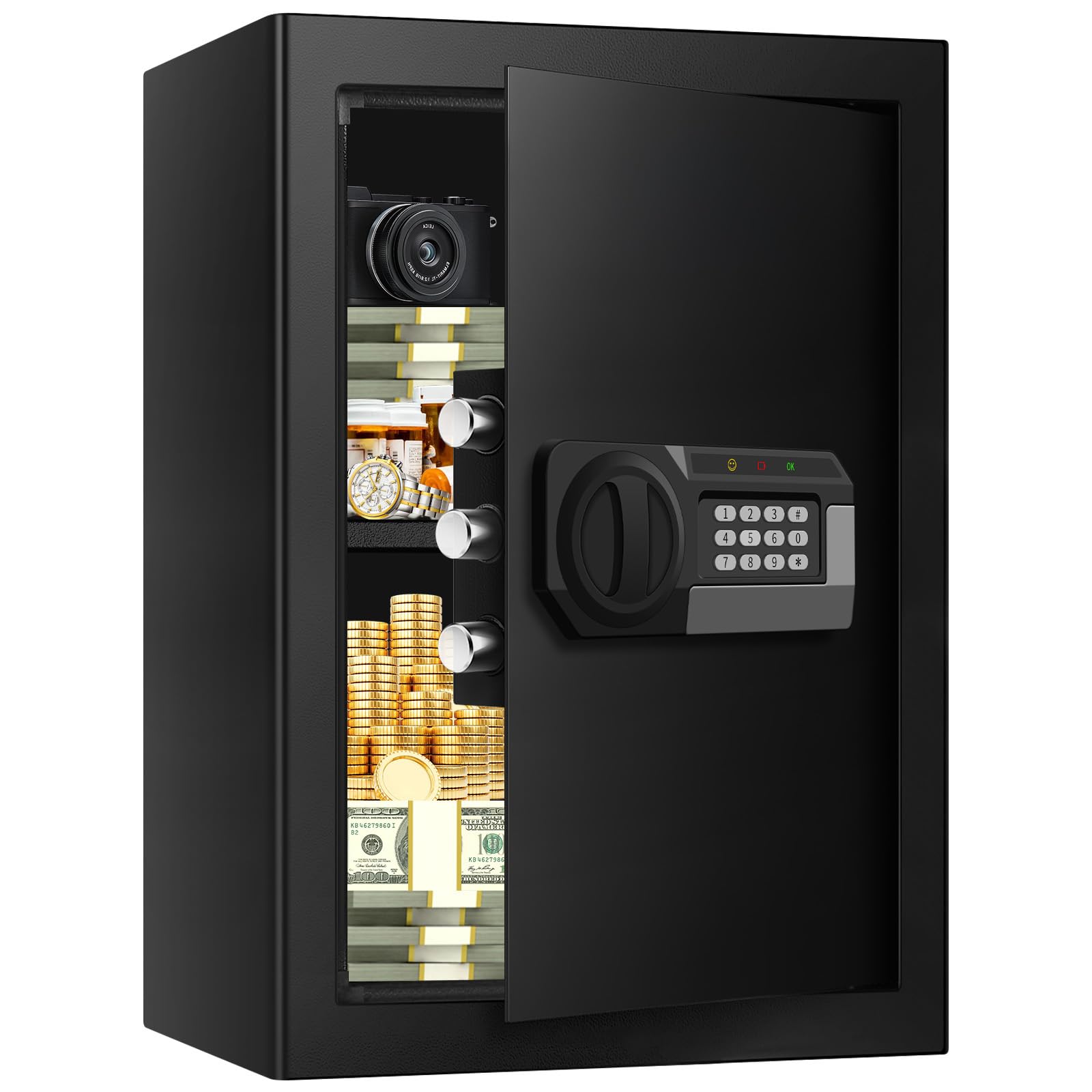 Large Safe Box Fireproof Waterproof, 5.0 Cu Ft Fireproof Safe for Home with Electronic Keypad and Key, Personal Safety Box for Home Documents Firearm Medicine Money Valuables