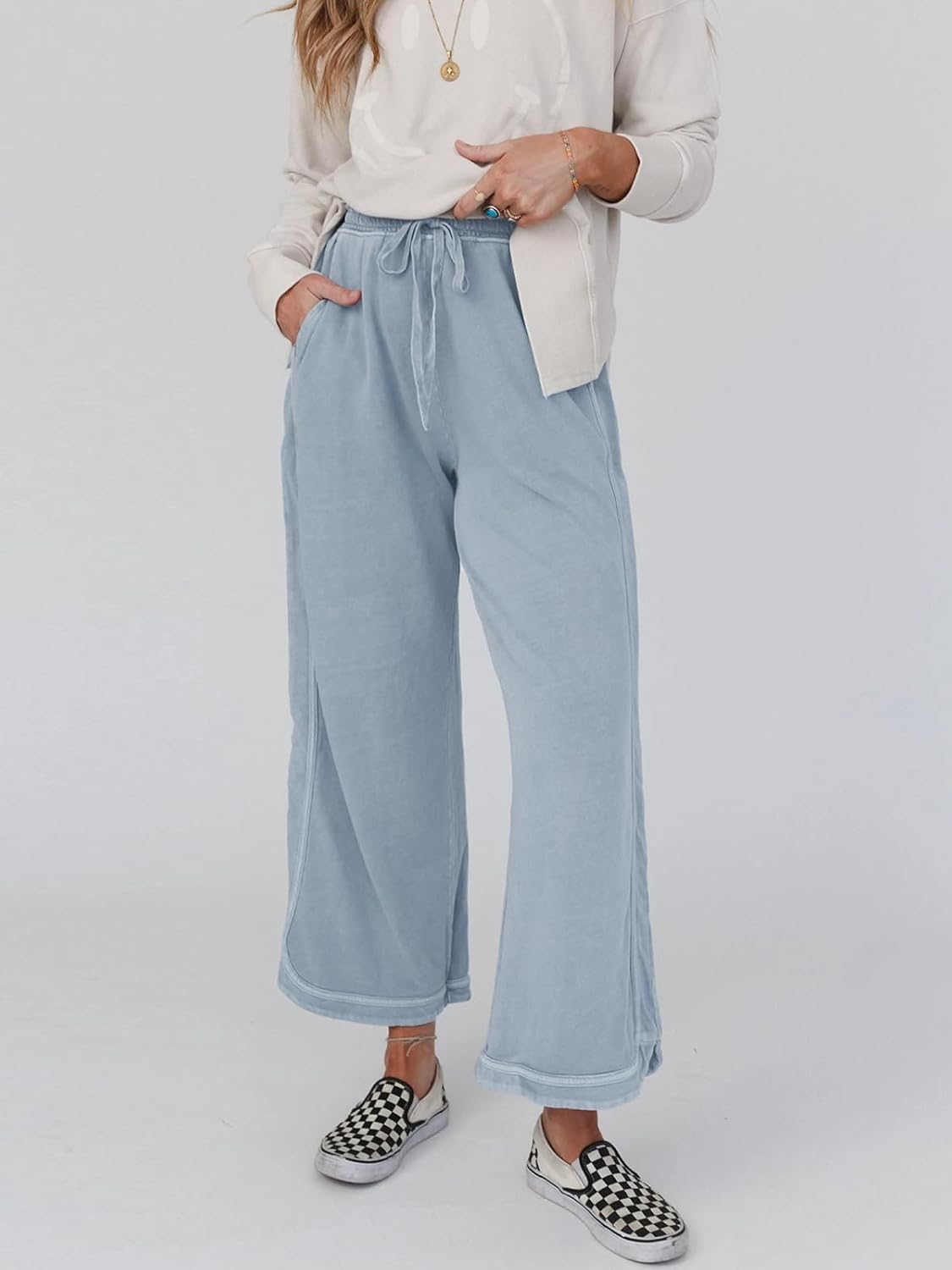 Gnveub Women's Yoga Pants Lightweight Wide Leg Sweatpants High Waisted Drawstring Loose Lounge Pant with Pockets - Image 3