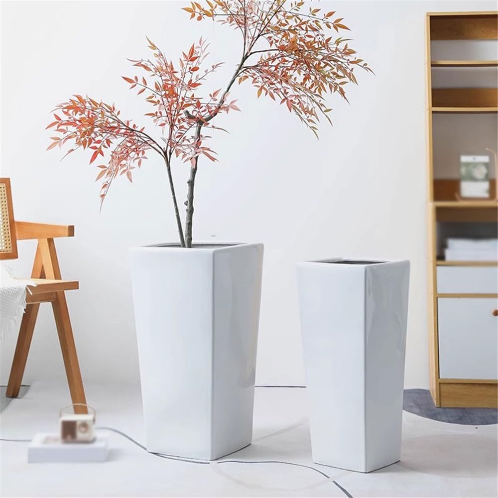 Białe doniczki z połyskiem do ziemi, z otworami drenażowymi, ceramicznymi doniczkami, roślinami, kwiatami, pojemnikami do salonu, ogrodu itp