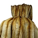 Thomas Collection Chinchilla Faux Fur Throw Blanket & Bedspread - Chinchilla Faux Fur - Beige Tan...