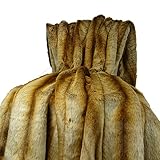 Thomas Collection Chinchilla Faux Fur Throw Blanket & Bedspread - Chinchilla Faux Fur - Beige Tan Goldish Brown Chinchilla Fur Throw - Soft Fur, Handmade in USA, 16418