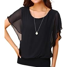 VIISHOW Batwing Sleeve Chiffon Blouse Banded Bottom Hem Womens Summer Top