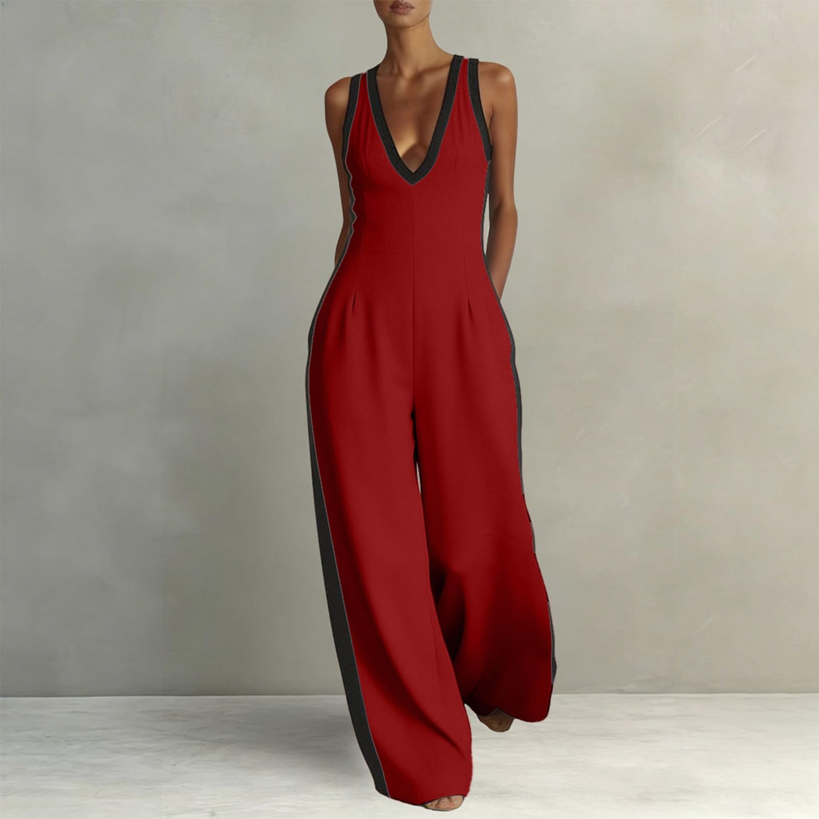 Generico Tuta Donna Estiva Jumpsuit Abbigliamento Elegante Larga Pantaloni Lungo Completo Cerimonia Tutina Senza Maniche Abito Vestito