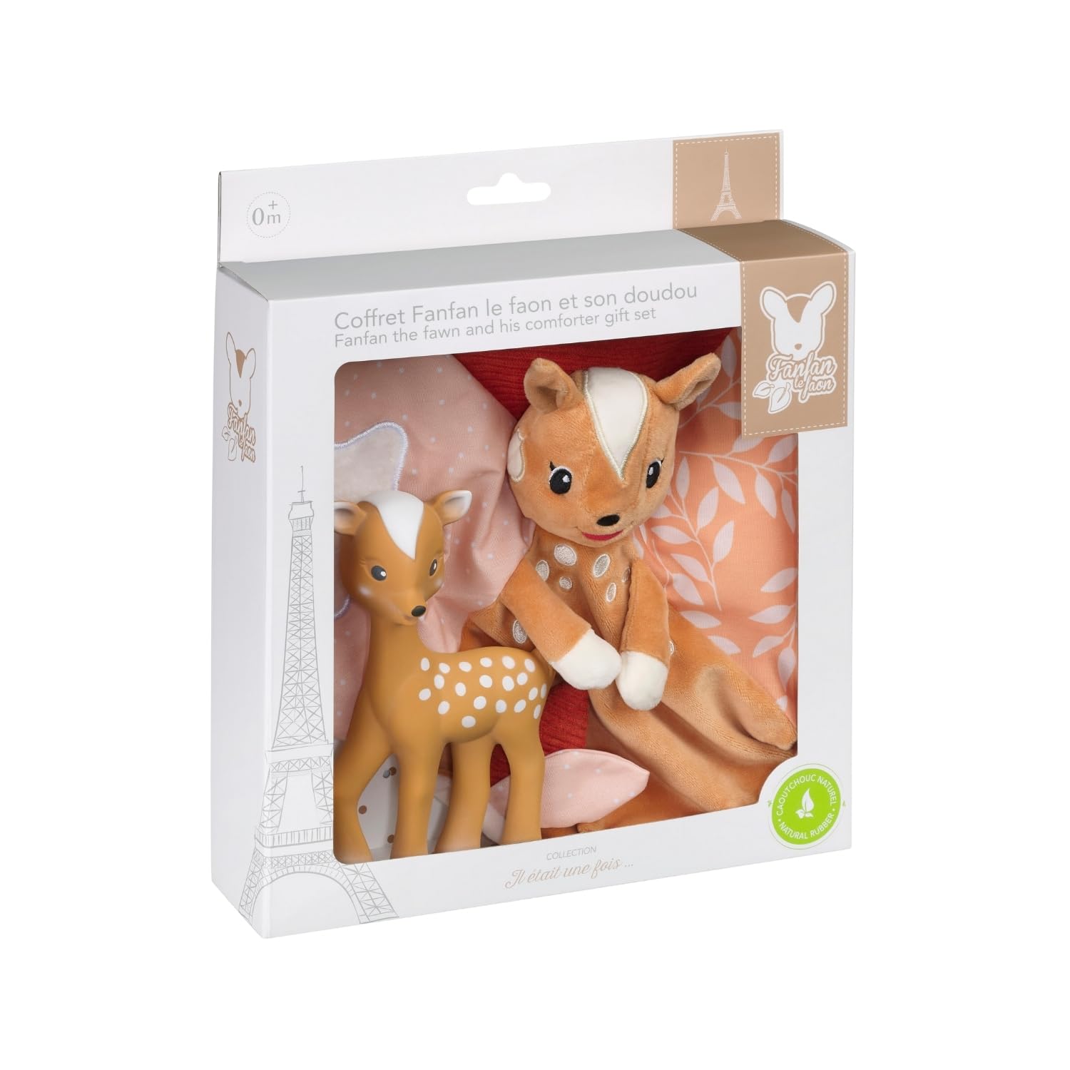 Vulli – Coffret Fanfan Le Faon Et Son Doudou – Jouet Bébé 0 Mois+ – Caoutchouc Naturel Et Textiles Sensoriels – Doudou avec Attache Sucette – Idée Cadeau Naissance – Collection Il Était Une Fois