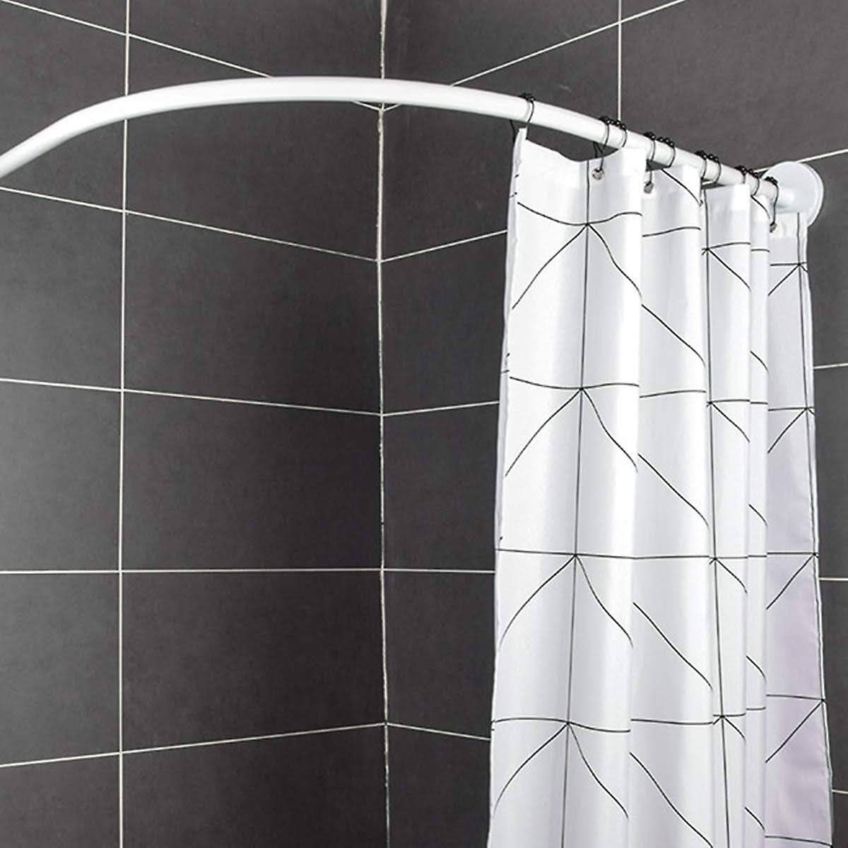 Asta per Tenda da Doccia a Forma di C, angolare 90x90 cm, Spessore 22mm, in Metallo Verniciato Bianco, Fissaggio a Parete, per Bagno, camerino, spogliatoio