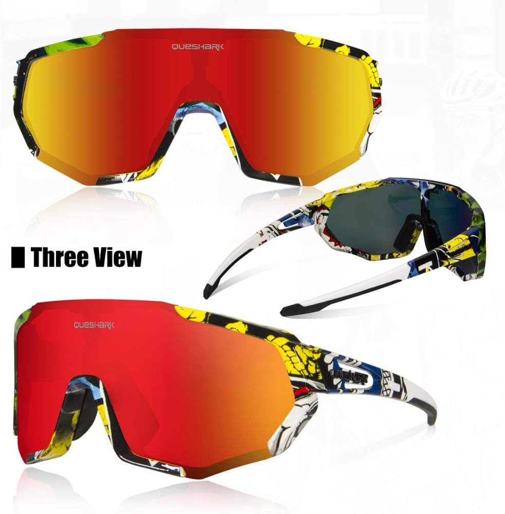 Queshark Cycling Glasses, Sports Sunglasses for Men Women, 1 Polarized 2 HD Lens, Polarized Sunglasses for Cycling Running - Image 2