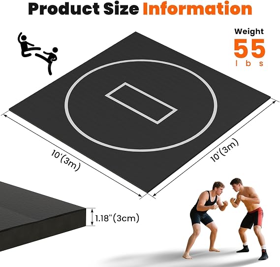 Foam/Inflatable Wrestling Mat - 10'x10' Wrestling Mats for Kids, Jiu Jitsu Mats for Home, Flow Space Mats BJJ, Roll-up Training Mats for Grappling, Martial Arts, Judo, Boxing, MMA 5'x10'/8'x8'/13'x13'