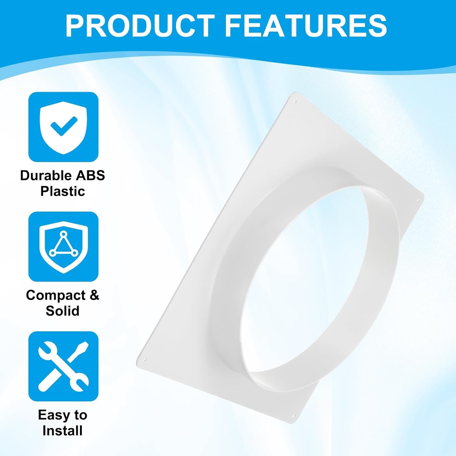 PATIKIL 10 Inch Duct Connector Flange, 2Pack Plastic Straight Pipe Flange Dryer Vent Connector with Tape for Air Heating Cooling Ventilation HVAC System, White