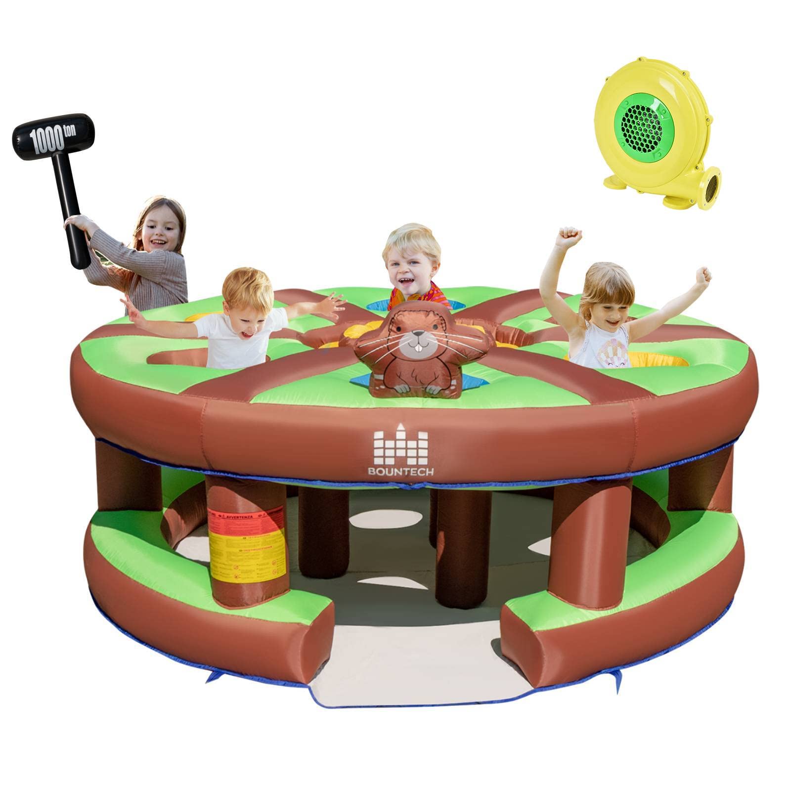 Maxmass Giant Inflatable Whack A Mole Game Set, Blow Up Hammer Pounding Toy with 7 Large Holes, Outdoor Live-action Catch-A-Mole Prop for Kids, 480W Blower Included