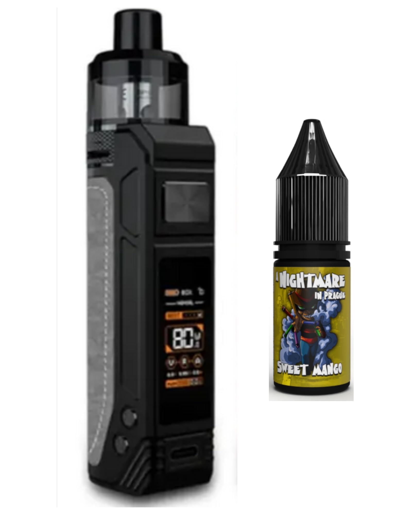 Aspire BP80 80W POD MOD 2mL Kit 2500 mAh Works With BP Coils, RBA + 10ml Nightmare Juice Nicotine Free (Granite Grey)