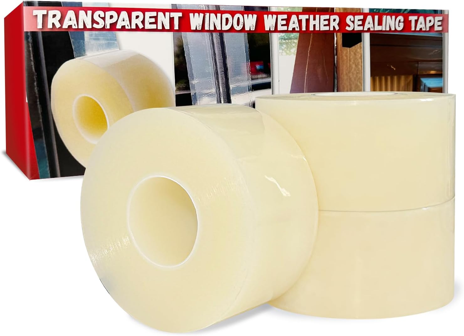 Birllaid Transparent Window Weather Sealing Tape, 2 inch x55Yards(165 FT) x3 Pack Total165yds (495 FT), Window AC Seal Air Conditioner Sealing Tape, No Residue, Clear