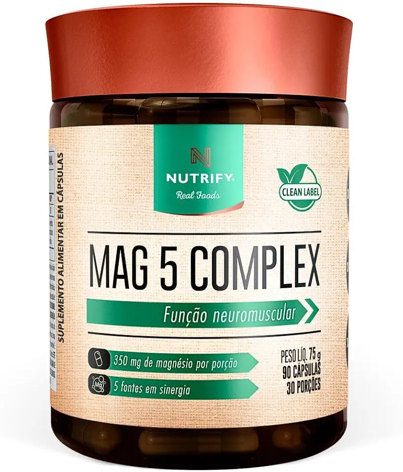 Nutrify Complexo Mag 5 – 90 Cápsulas - Suplemento Fonte de Magnésio para Equilíbrio e Bem-Estar