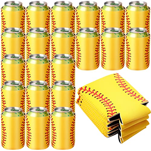 Raiten 26 Pcs Softball Beer Can Cooler Softball Party Favors Oktoberfest Softball Neoprene Drink Sleeve Collapsible Holder Insulator Holder Gift for Oktoberfest Coach Men Women (4.92 x 3.78 Inch)