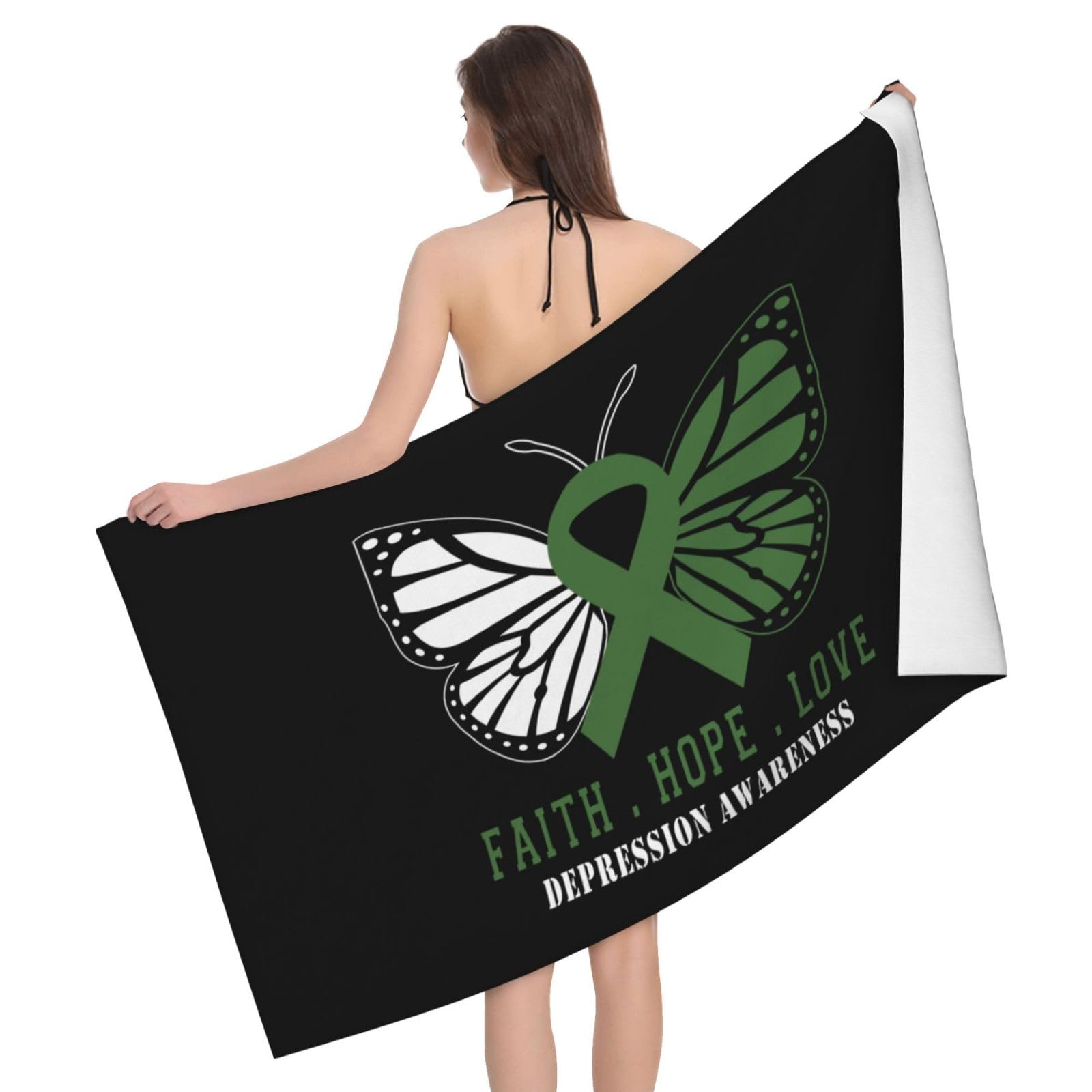 HLBSDM Microfiber Butterfly Depression Awareness Beach Towel Quick Dry Soft Sand Free Beach Towels for Pool Swim Beach Lightweight Thin Towels