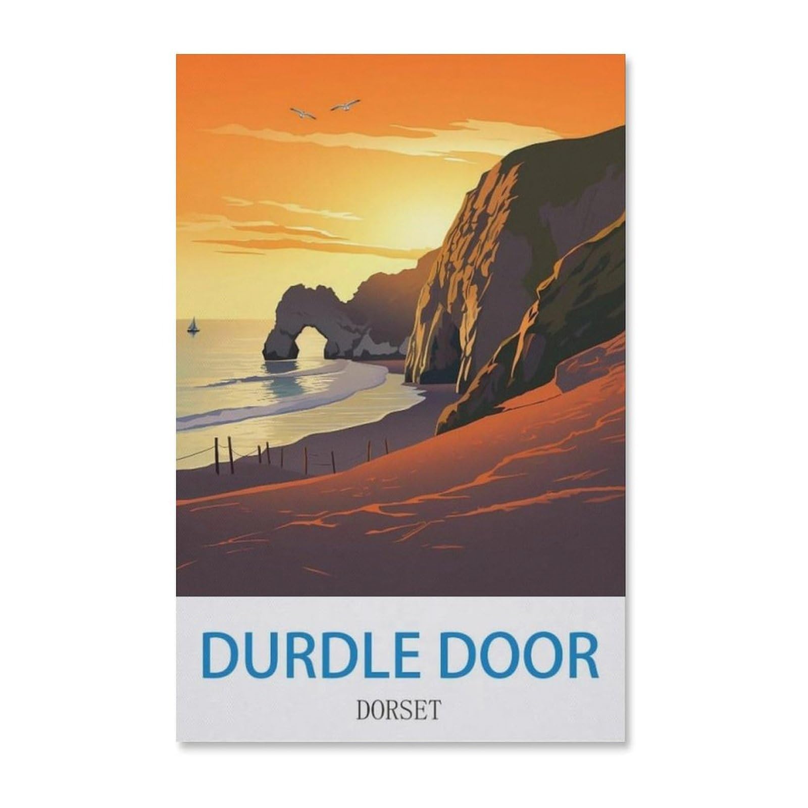 BEAYODKP Paint by Numbers，Durdle Door Dorset Vintage Travel Poster，Exquisite Oil Painting by Numbers Kits for Beginners（20x30cm）-H81