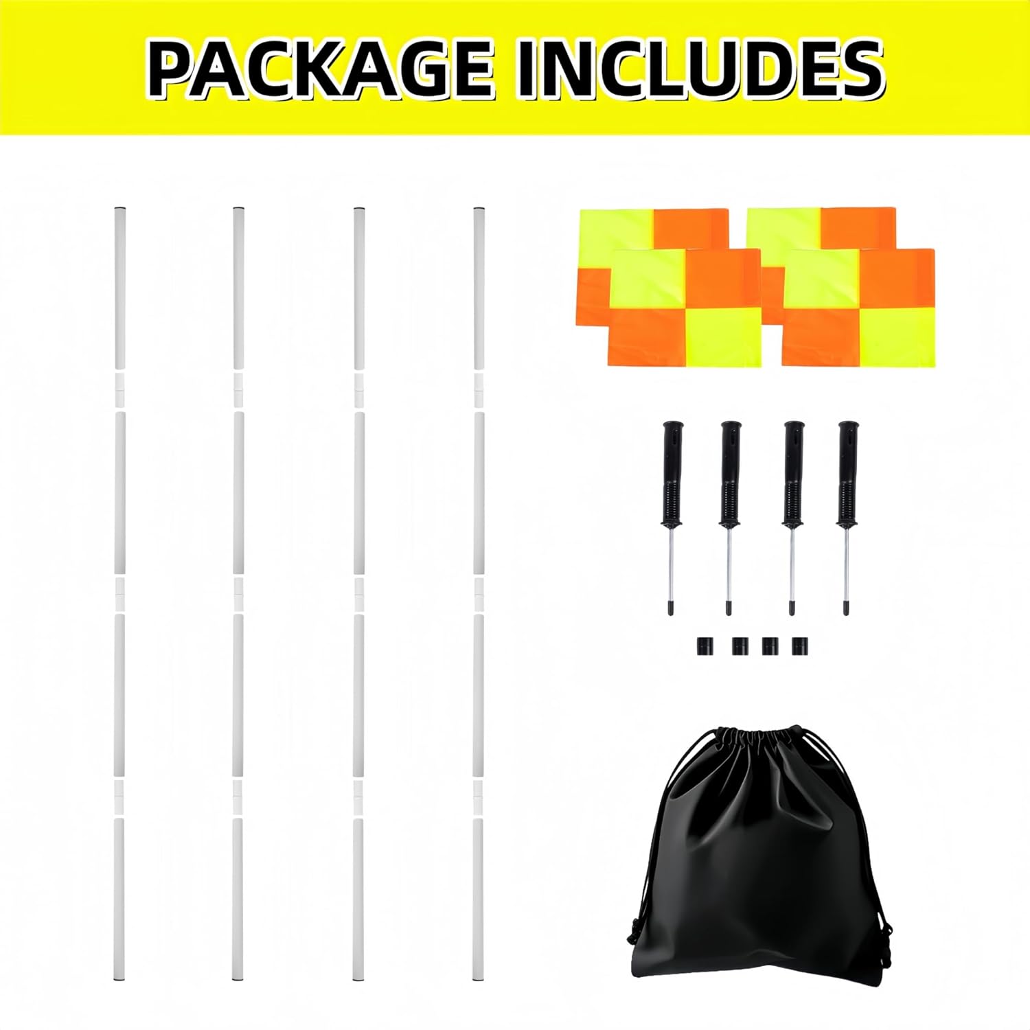 Soccer Corner Flags Set of 4 for Soccer Field, 5FT Agility Training Poles with Corner Flags, Speed and Agility Training Equipment for Sports Practice with Ground Spring Nails and Storage Bags(White)