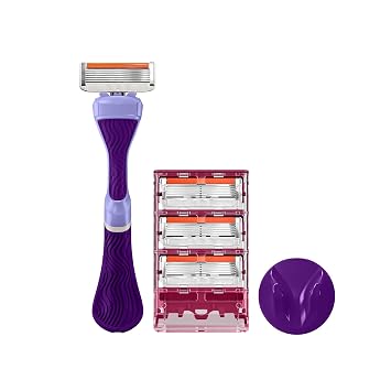 Dollar Shave Club For Women | 1 Purple Wavy Grip Handle, 4 Razor Refills, 1 Shower Hanger | Razors for Women, Womens Razors for Shaving