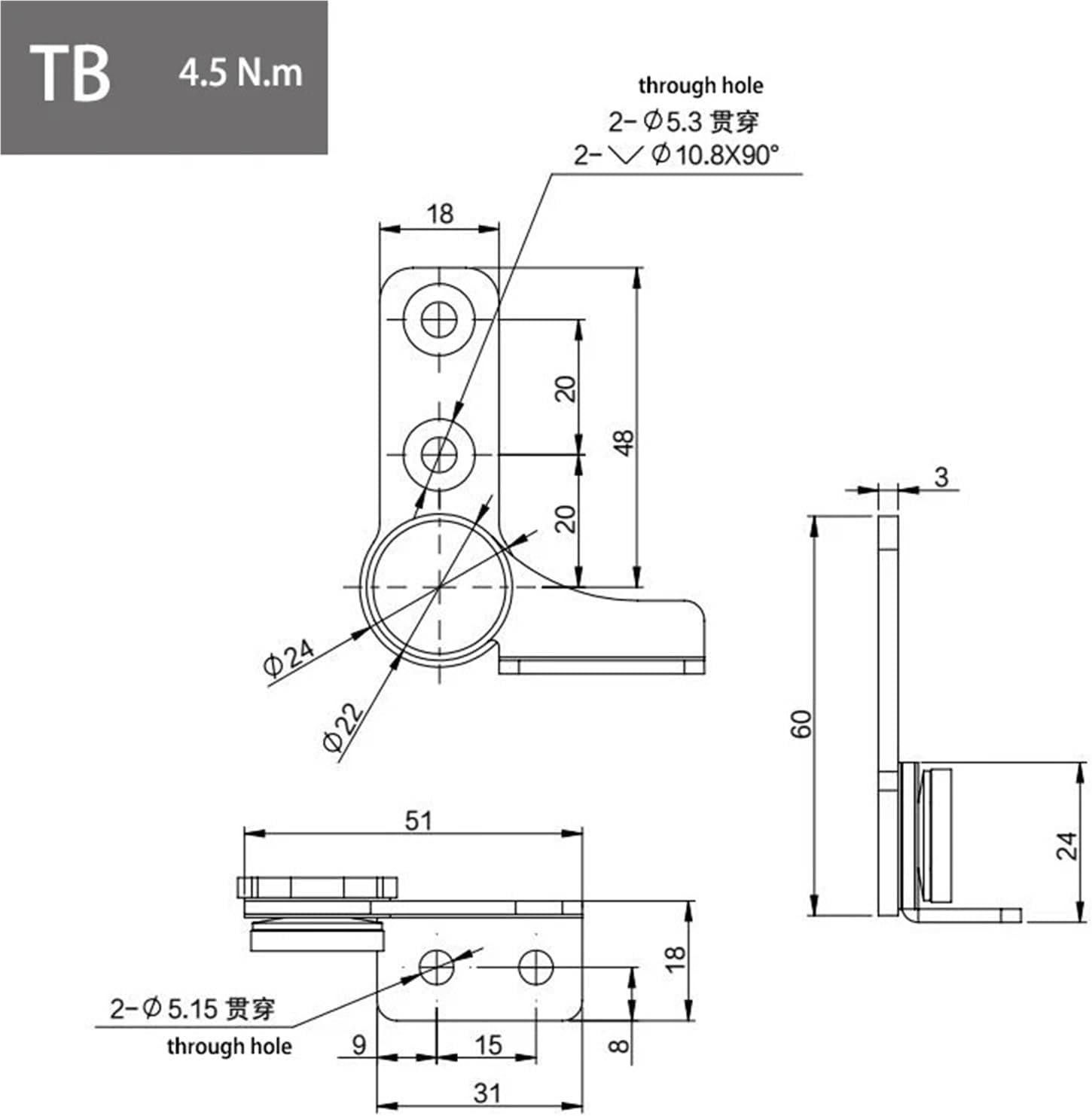 304 Stainless Steel Damping Positioning Hinges 1Pcs(TA,3.0N.m)