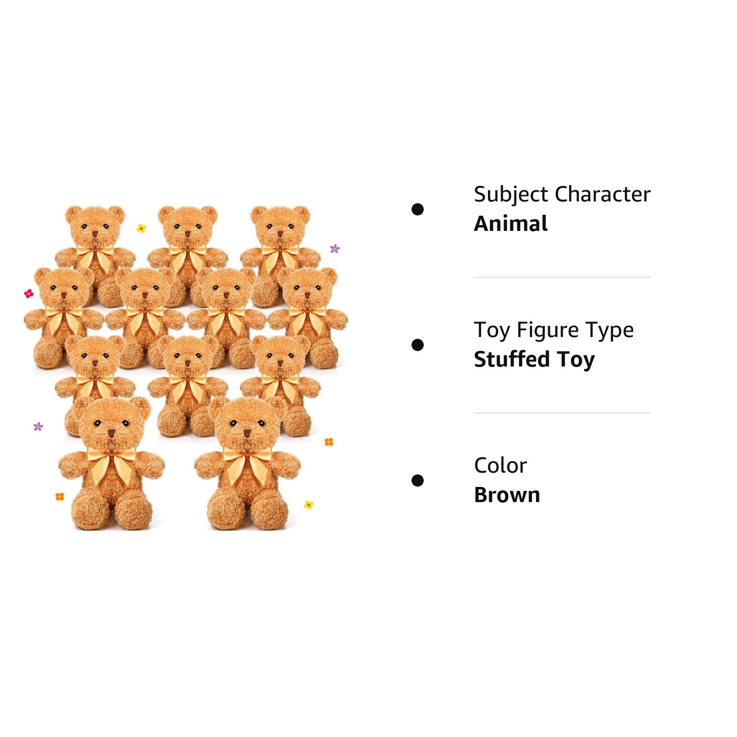 HyDren 12 Pcs Plush Bear Stuffed Animal Bulk 12 Inch with Ribbon Bow Ties Soft Fluffy Bear Toys for Wedding Anniversary Birthday (Light Brown)