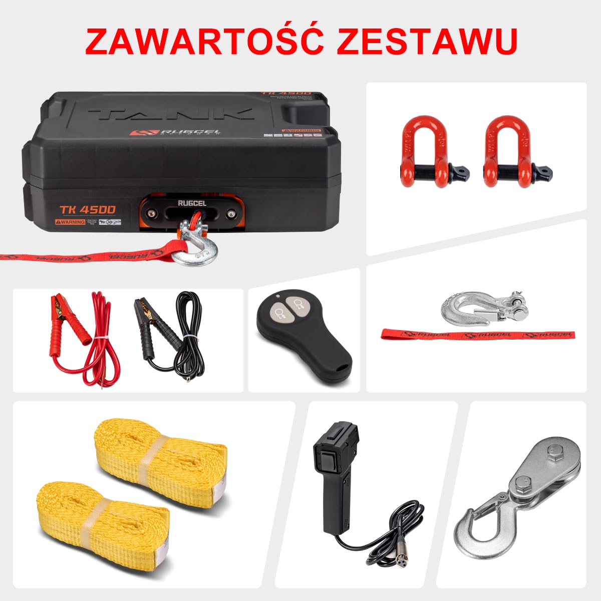RUGCEL WINCH Elektryczna przenośna wciągarka użytkowa 12 V DC, 4500 lb/2041 kg, pojedyncza linia, ze stalową płytą montażową, zintegrowana prowadnica Hawse i syntetyczna lina, pilot zdalnego