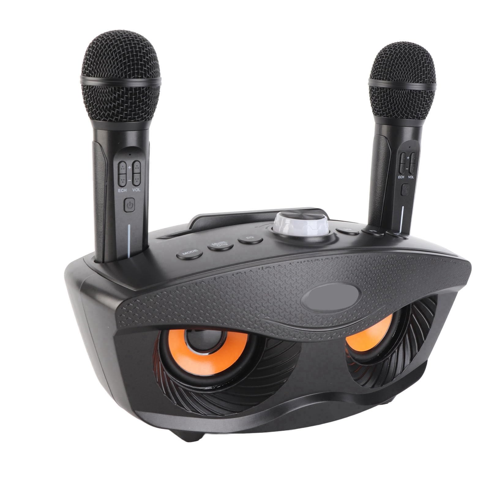 Altavoz Portátil para Karaoke en Casa con Micrófonos Duales, Entrada Auxiliar para Dispositivos Externos, Ideal Reuniones Familiares y Fiestas (Negro)