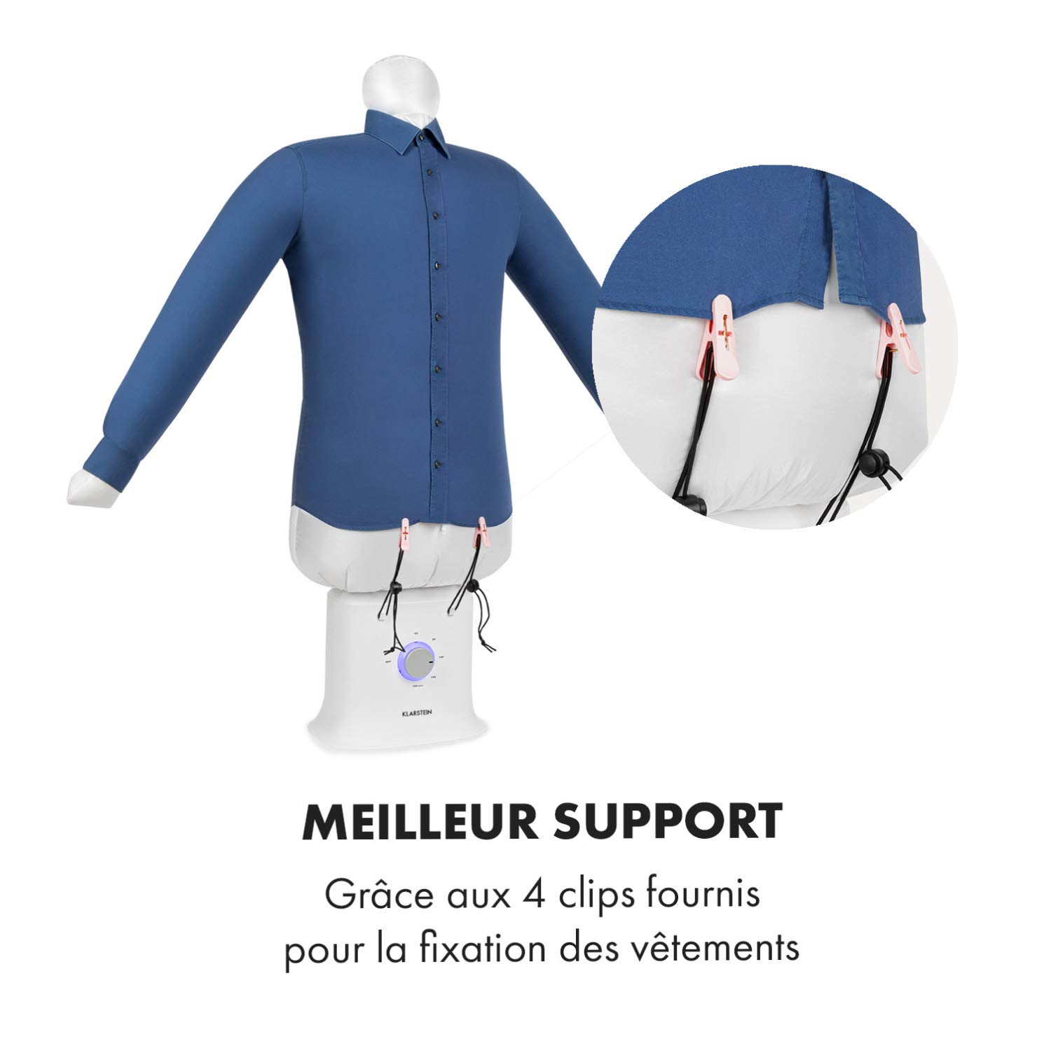 KLARSTEIN ShirtButler Deluxe - Centre de Repassage, Sèche et repasse, 1250 Watts, Taille compacte, Construction Solide, Voyant de contrôle LED, Matériau : Nylon Oxford, 6 Niveaux - Blanc Neige