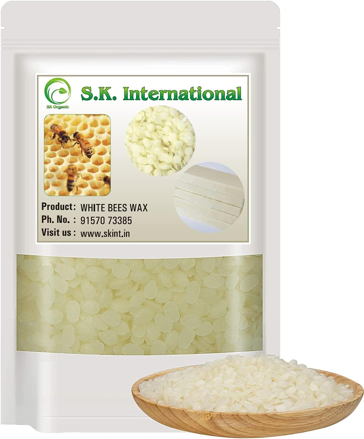 SK ORGANIC Pure White Beeswax Raw Organic Pastilles (Granules) For Health and Beauty Purpose 16 oZ (454 GM)